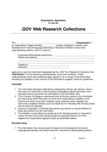 Organisation Application to use the .GOV Web Research Collections  The ___________________________________________________(