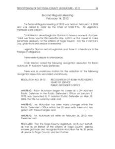 PROCEEDINGS OF THE TIOGA COUNTY LEGISLATURE – [removed]Second Regular Meeting February 14, 2012