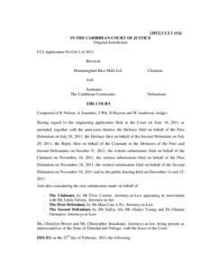 Hummingbird Rice Mills Ltd v. Suriname, Judgment, [2012] CCJ 1 (O.J.) (CCJ, Feb. 23, 2012)
