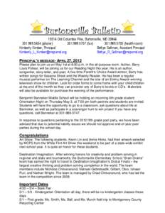 Burtonsville Bulletin[removed]Old Columbia Pike, Burtonsville, MD[removed]5654 (phone[removed]fax[removed]health room) Kimberly Kimber, Principal