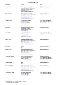 OUNC Meetings 2014 Month/Date Location  Time