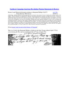 Southern Campaign American Revolution Pension Statements & Rosters Bounty Land Warrant information relating to Benjamin Phillips VAS175 Transcribed by Will Graves vsl 1 VA[removed]