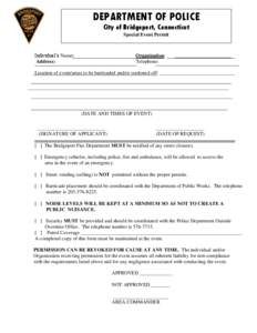 DEPARTMENT OF POLICE City of Bridgeport, Connecticut Special Event Permit