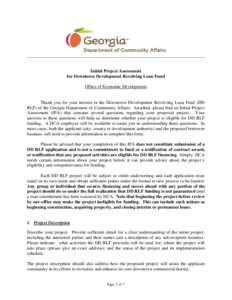 ______________________________________________________________________________  Initial Project Assessment for Downtown Development Revolving Loan Fund Office of Economic Development