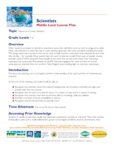 Scientists Middle Level Lesson Plan Topic Science as a human endeavor