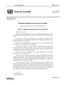 United Nations Secretariat / United Nations Economic and Social Council / World Youth Report / United Nations Department of Economic and Social Affairs / International Year of Youth / United Nations / Youth rights