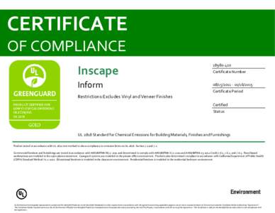 CERTIFICATE OF COMPLIANCE Inscape[removed]