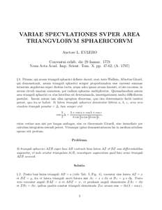 VARIAE SPECVLATIONES SVPER AREA TRIANGVLORVM SPHAERICORVM Auctore L. EVLERO Conventui exhib. die 29 IanuarNoua Acta Acad. Imp. Scient. Tom. X. pp, (A. 1797)