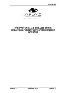 APLAC TC 005  INTERPRETATION AND GUIDANCE ON THE ESTIMATION OF UNCERTAINTY OF MEASUREMENT IN TESTING