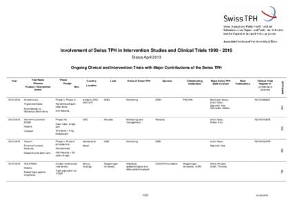 Involvement of Swiss TPH in Intervention Studies and Clinical TrialsStatus AprilPhase II, Phase III.