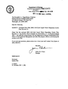 October 26, 2007, Department letter regarding the Savannah River Site Life-Cycle Liquid Waste Disposition System Plan, Revision 14