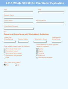 2015 Whale SENSE On The Water Evaluation Date Time  Evaluator Name