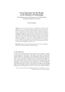 From Chemistry for the People to the Wonders of Technology: The Popularization of Chemistry in the Netherlands during the Nineteenth Century