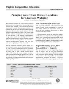 publication[removed]Pumping Water from Remote Locations for Livestock Watering Lori Marsh, Extension Engineer, Virginia Tech