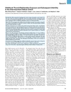 Research Childhood Thyroid Radioiodine Exposure and Subsequent Infertility in the Intermountain Fallout Cohort Mary Bishop Stone,* Joseph B. Stanford, Joseph L. Lyon, James A. VanDerslice, and Stephen C. Alder Universi