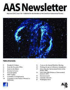 AAS Newsletter May/June 2012, Issue[removed]Published for the Members of the American Astronomical Society Table of Contents 2	 	 4