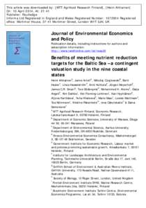 Benefits of meeting nutrient reduction targets for the Baltic Sea - a contingent valuation study in the nine coastal states