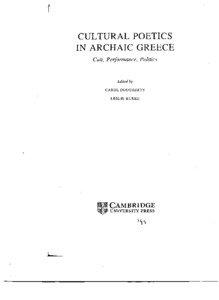 r CULTURAL POETICS IN ARCHAIC GREECE