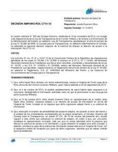 Entidad pública: Servicio de Salud de Talcahuano. DECISIÓN AMPARO ROL C714-10  Requirente: Josefa Guerrero Oliva.