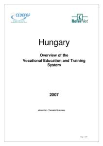 Vocational education / Quality assurance / Apprenticeship / Secondary education / Further education / International Standard Classification of Education / Apprentices mobility / Education in Hungary / Education / Educational stages / Alternative education