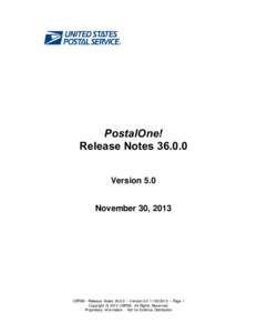 PostalOne! Release Notes[removed]Version 5.0 November 30, 2013  USPS® –Release Notes[removed] – Version[removed] – Page 1