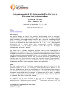 Le tempérament et le développement de l’anxiété et de la dépression chez les jeunes enfants