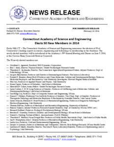 NEWS RELEASE  CONNECTICUT ACADEMY OF SCIENCE AND ENGINEERING