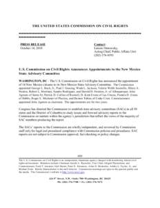 THE UNITED STATES COMMISSION ON CIVIL RIGHTS PPPPPPPPPPPPPPPPPPPPPPPPPPPPPPPPPPPPPPPPPPPPPPPPPPPPPPPPPPPPPPPPPPPPPPPPPPPPPP PPPPPPPPPPPPPPPPP PRESS RELEASE October 14, 2010