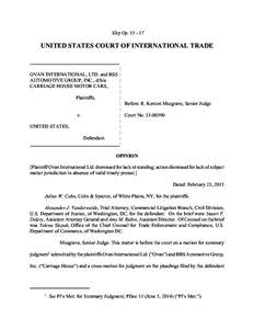 Slip Op[removed]UNITED STATES COURT OF INTERNATIONAL TRADE : OVAN INTERNATIONAL, LTD. and BSS : AUTOMOTIVE GROUP, INC., d/b/a