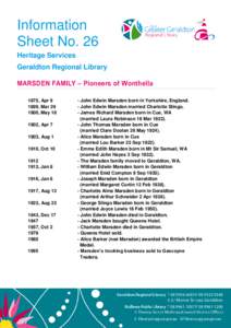 Information Sheet No. 26 Heritage Services Geraldton Regional Library MARSDEN FAMILY – Pioneers of Wonthella 1875, Apr 9