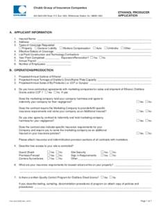 Chubb Group of Insurance Companies  ETHANOL PRODUCER APPLICATION  202 Hall’s Mill Road, P.O. Box 1600, Whitehouse Station, NJ[removed]