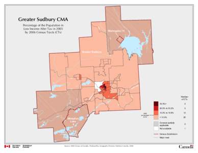Greater Sudbury CMA 806 Percentage of the Population in Low Income After Tax in 2005 by 2006 Census Tracts (CTs)