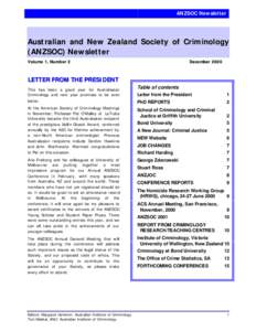 ANZSOC Newsletter  Aust rali an and New Ze aland Society of Criminology (ANZSOC) Newslett er Volu me 1, Nu mb er 2