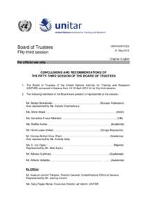 Board of Trustees Fifty-third session UNITAR/BT[removed]May 2013