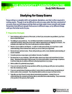 THE UNIVERSITY LEARNING CENTRE  	
   Study Skills Resource