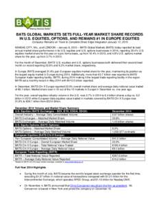 BATS GLOBAL MARKETS SETS FULL-YEAR MARKET SHARE RECORDS IN U.S. EQUITIES, OPTIONS, AND REMAINS #1 IN EUROPE EQUITIES Company Remains on Track to Complete Direct Edge Integration January 12, 2015 KANSAS CITY, Mo., and LON