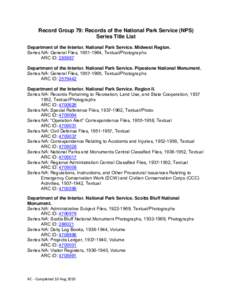 Record Group 79: Records of the National Park Service (NPS) Series Title List