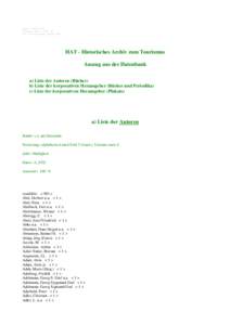 Datei: ARCHIV-AU Erstellt mit: LITTY v3 (c) HAT und Hasso Spode 2009 HAT - Historisches Archiv zum Tourismus Auszug aus der Datenbank