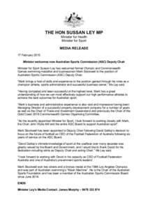 THE HON SUSSAN LEY MP Minister for Health Minister for Sport MEDIA RELEASE 17 February 2015