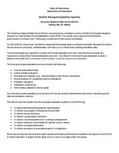 State of New Jersey Department of Education District Principal Evaluation Systems Clearview Regional High School District Mullica Hill, NJ 08062