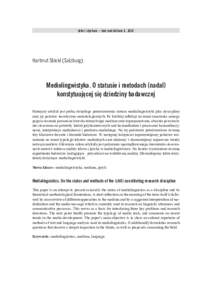 tekst i dyskurs – text und diskurs 8, 2015  Hartmut Stöckl (Salzburg) Mediolingwistyka. O statusie i metodach (nadal) konstytuującej się dziedziny badawczej