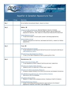 AquaFair & Canadian Aquaculture Tour Date Time  Activity