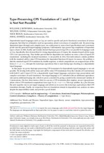 Type-Preserving CPS Translation of Σ and Π Types is Not Not Possible∗ WILLIAM J. BOWMAN, Northeastern University, USA YOUYOU CONG, Ochanomizu University, Japan NICK RIOUX, Northeastern University, USA AMAL AHMED, Nor