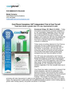 FOR IMMEDIATE RELEASE Media Contacts: Cool Planet Communications 