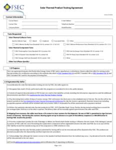 Solar Thermal Product Testing Agreement VersionContact Information Contact Name: