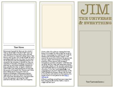 JIM  THE UNIVERSE & EVERYTHING  TAFF NEWS