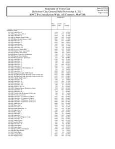 Statement of Votes Cast Baltimore City General Held November 8, 2011 SOVC For Jurisdiction Wide, All Counters, MAYOR