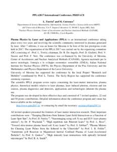 PPLA2017 International Conference, PREFACE L. Torrisi1 and M. Cutroneo2 1 Dipartimento di Scienze Matematiche, Informatiche, Scienze Fisiche e Scienze della terra (MIFT) dell’Università di Messina, V.le F. Stagno d’