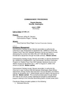 COMMISSIONERS’ PROCEEDINGS Regular Meeting Ritzville, Washington June 4, 2008 (Wednesday)