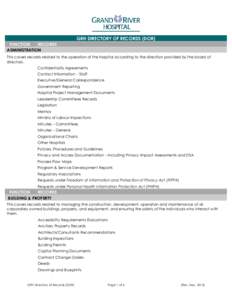 GRH DIRECTORY OF RECORDS (DOR) FUNCTION RECORDS ADMINISTRATION This covers records related to the operation of the hospital according to the direction provided by the board of directors.